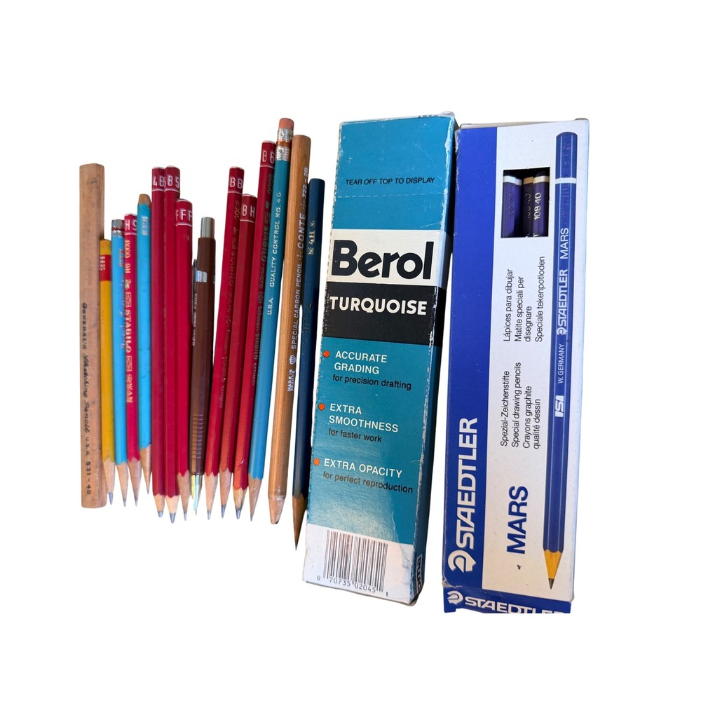 Berol Staedtler Drawing Pencils Lot Blue Purple Good Vintage Drafting Art Supply